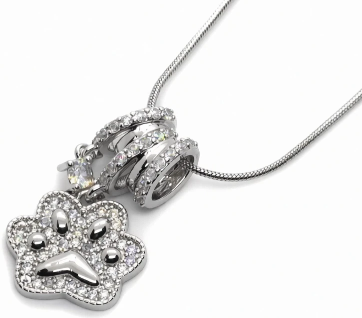 Cadena de acero quirurgico patita/huella con micro pave cristal 40cm + 5cm